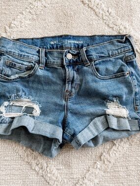 Old Navy Light Blue Boyfriend Roll-Cuff Distressed Denim Shorts